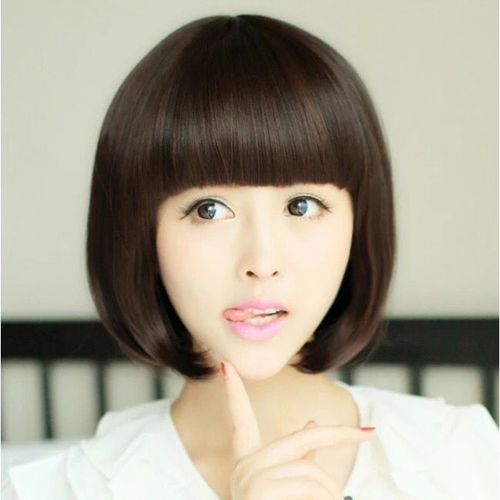 假发女短发齐刘海短发bobo头学生头黑色自然蓬松逼真圆脸整顶发套