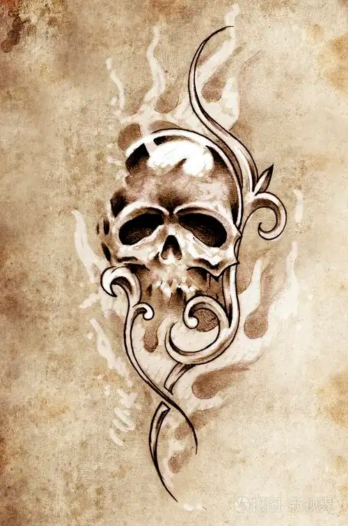 草绘的纹身艺术骷髅魔鬼装饰复古illustrati