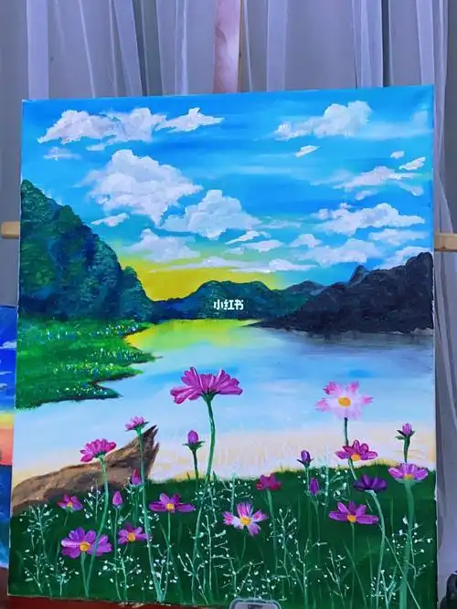 颜料画简单图画风景画颜料画初学者风景