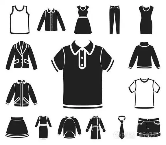 不同类型的衣服黑色的图标集合中的设计.