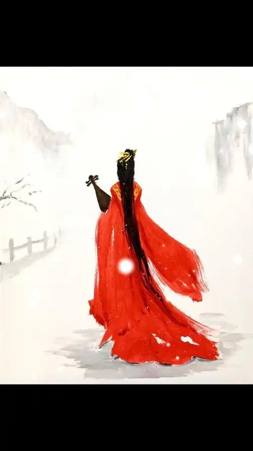 红衣女子古风画,姑娘在等谁?