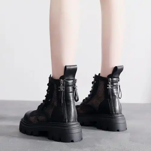 女新款马丁靴夏季真皮厚底短靴网靴英伦透气网纱镂空凉靴薄款爆款