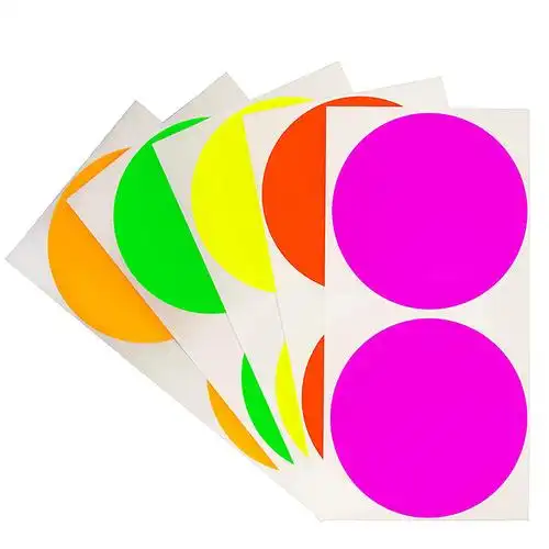 现货批发彩色荧光亮色不干胶标签空白书写圆形编码贴纸100个包