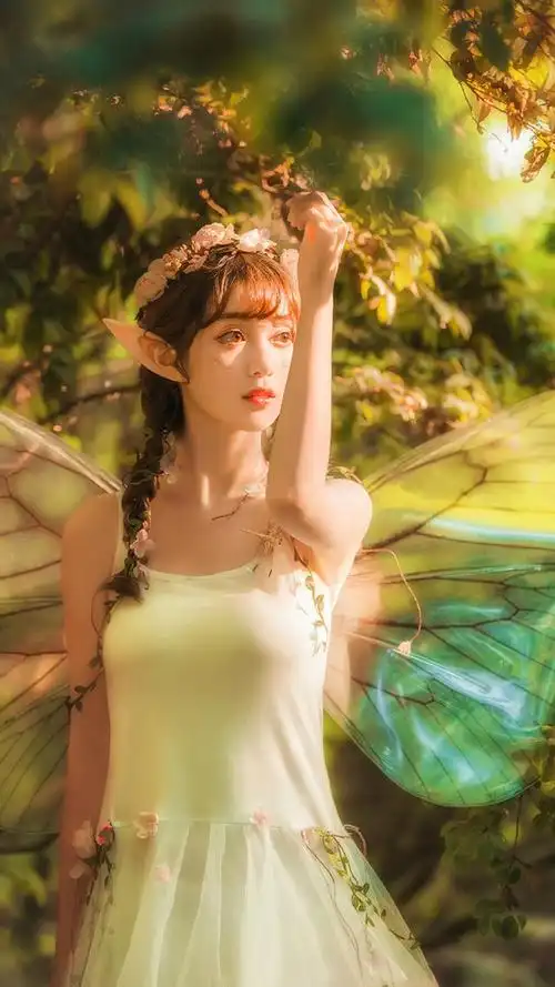 森林中精灵仙女唯美梦幻写真手机壁纸