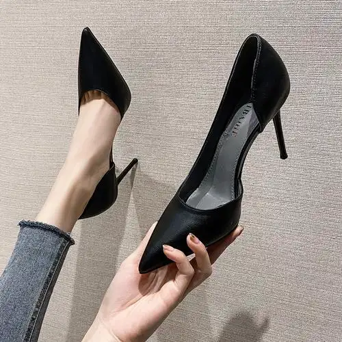 职业高跟鞋女细跟侧时尚性感春秋新款浅口尖头百搭单鞋