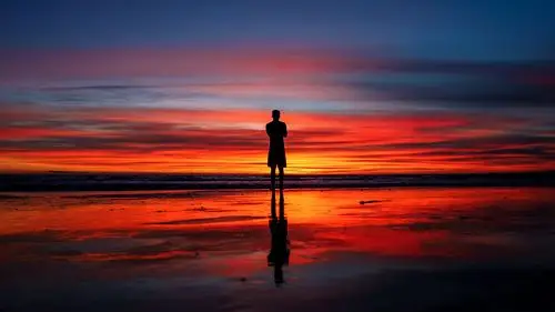 夕阳,黄昏,大海,孤单,孤独,背影,人物,壁纸夕阳下海边孤单背影