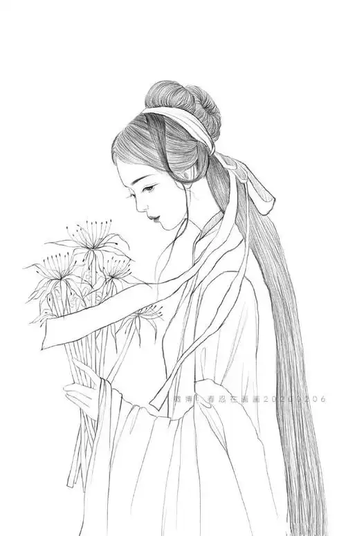 古风人物高清线稿图,绝美的古风手绘线稿