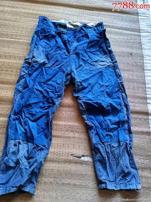 怀旧老手工补丁拼接蓝布裤