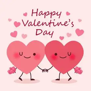 两个可爱的卡通心手牵手粉红背景照片