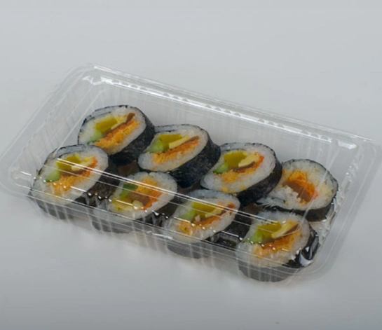 销售产品!透明寿司盒,带连体盖的塑料外卖食品盒,支架材料,支持定制