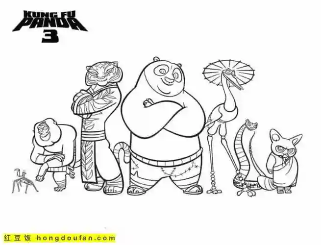 的卡通电影《功夫熊猫》涂色图片免费下载-红豆饭小学生简笔画大全