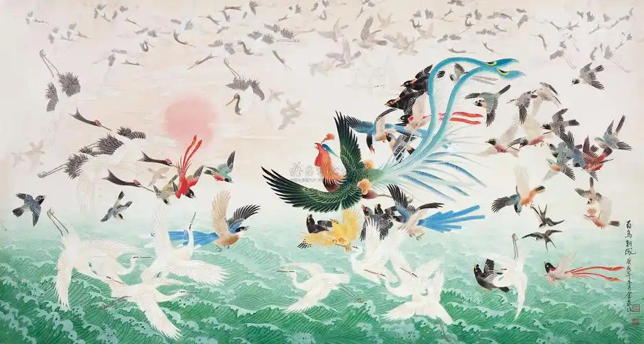 0322 百鸟朝凤 镜片 设色纸本