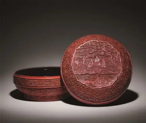 明永乐 剔红松下高士对弈图大捧盒 - 漆重芳华—中国古代漆器精华专场