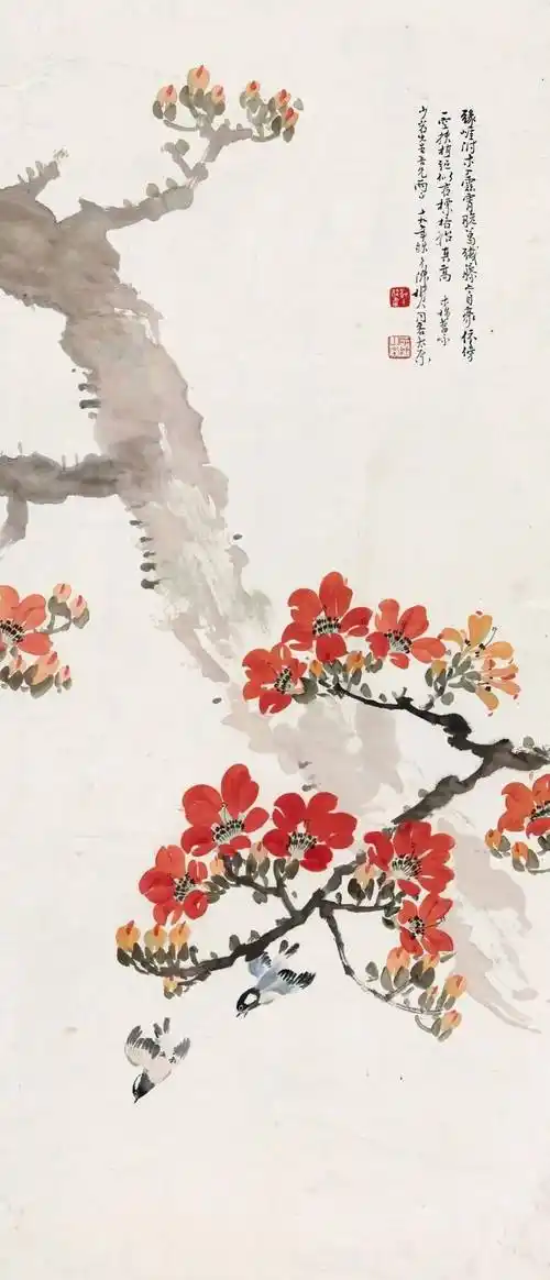 岭南春色 | 国画名家笔下的木棉花_陈树人_红棉_作品
