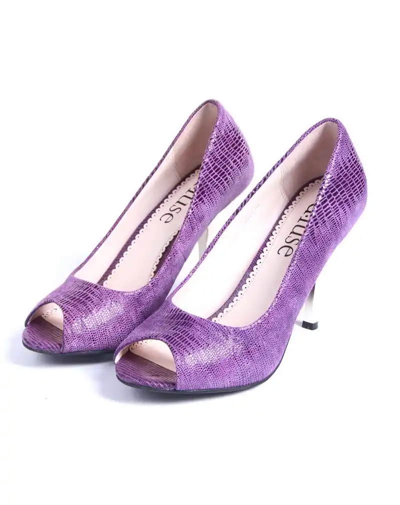 dfuse紫色猪皮时尚鱼嘴鞋