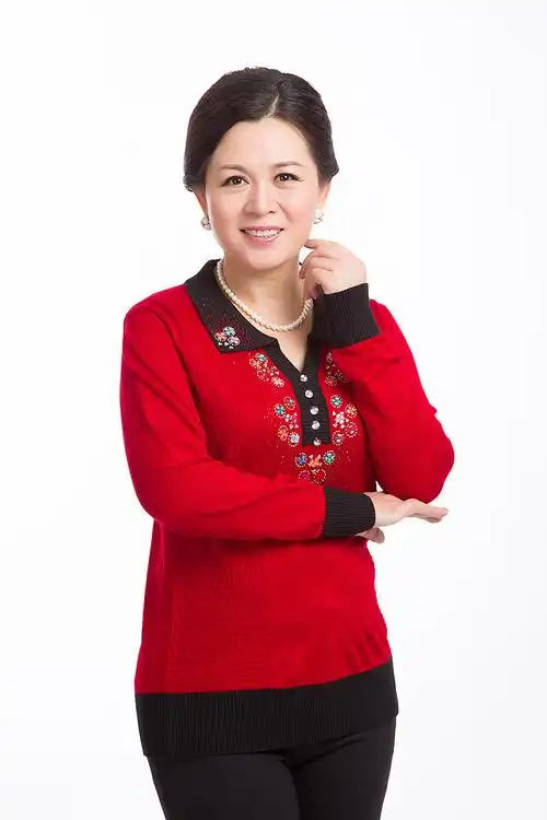 中老年女士秋装羊毛衫 气质妈妈装中年大妈女翻领长袖针织衫大码图片