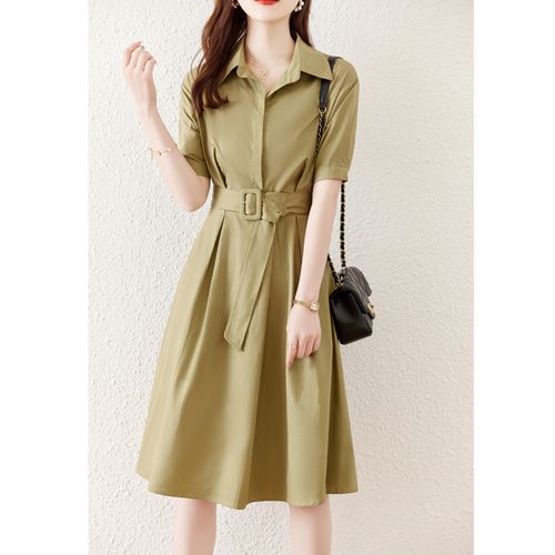 夏季时尚设计感翻领收腰显连衣裙女装2022年新款连衣裙