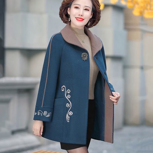 季诗琳中冬装女外套装秋冬短款毛呢夹棉加厚呢子奶奶衣服 蓝色 l