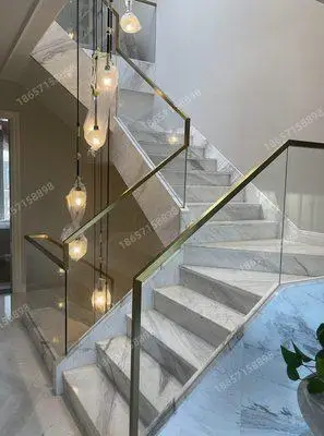 别墅玻璃超白钢化玻璃栏杆中式实木简约现代轻奢护栏楼梯扶手