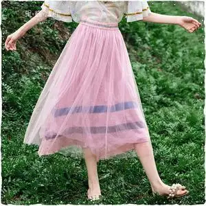 舞裙仙仙裙女半身莎莎裙网纱中长款半身沙裙子网纱半身亮片沙裙子网纱