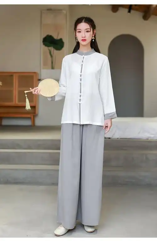 武极堂同款春夏棉麻太极服女太极拳练功武术表演服禅修瑜伽服盘扣上衣