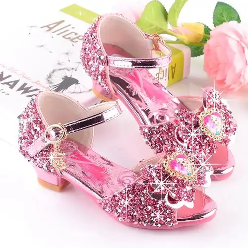 新款女童高跟鞋子夏季儿童冰雪奇缘爱莎公主水晶鞋小孩子表演凉鞋
