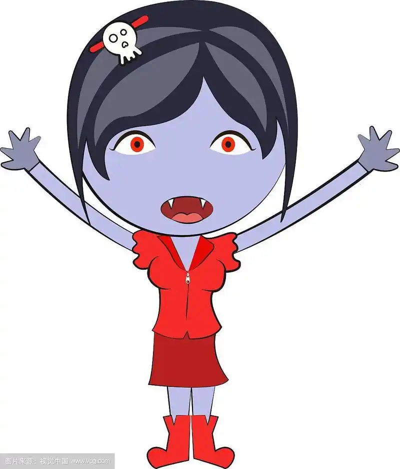 卡通快乐僵尸女孩可爱的涂鸦画