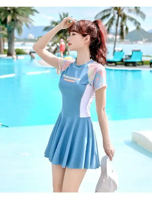 游泳衣女泳衣女初高中学生保守遮肚温泉上游泳少女学游泳课泳装8323