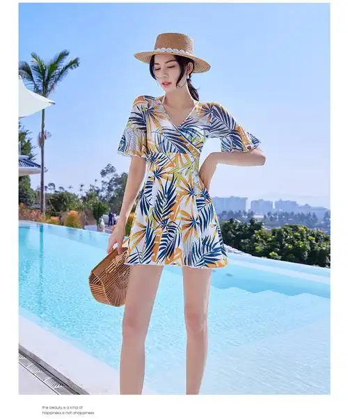 游泳衣女时尚连体裙式遮肚大码ins风仙女范温泉泳装白色m8095斤