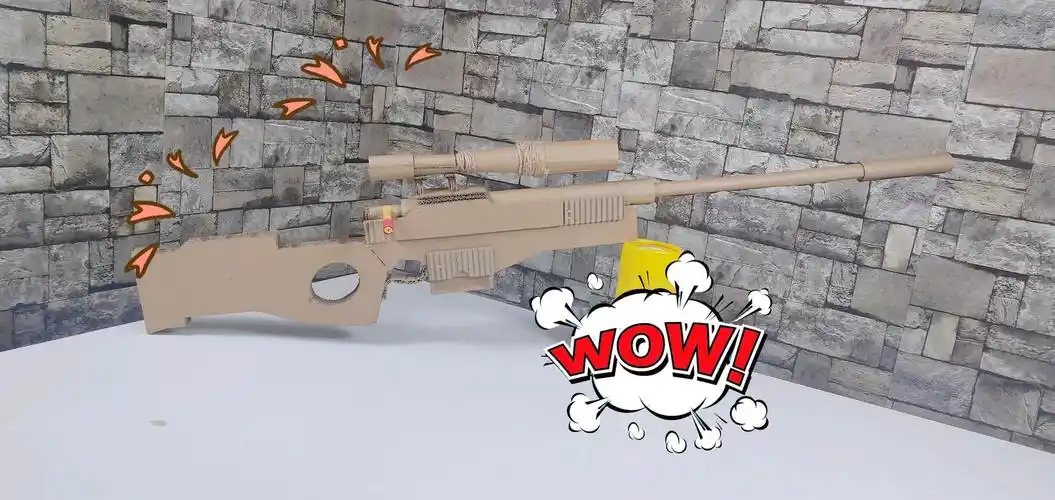 废纸板还可以这样玩?达人制作刺激战场awm玩具枪模型,好厉害