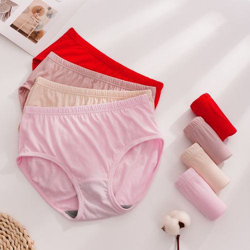 3条ab内裤女士纯棉中高高腰素色三角裤中老年女三角裤