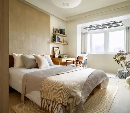 卧室兼具收纳,阅读,休息,娱乐功能,同一空间多功能叠加,是提高小户型