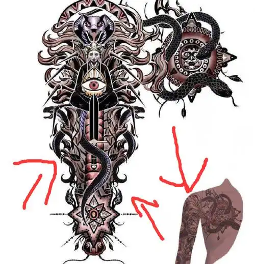不良人:官方公开十二峒纹身设计稿,主体由殒生蛊和三头蛇组成