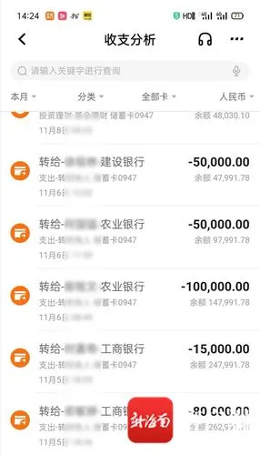 孙女士的转账记录家里的存款33万多元都没了,孙女士才大梦初醒.