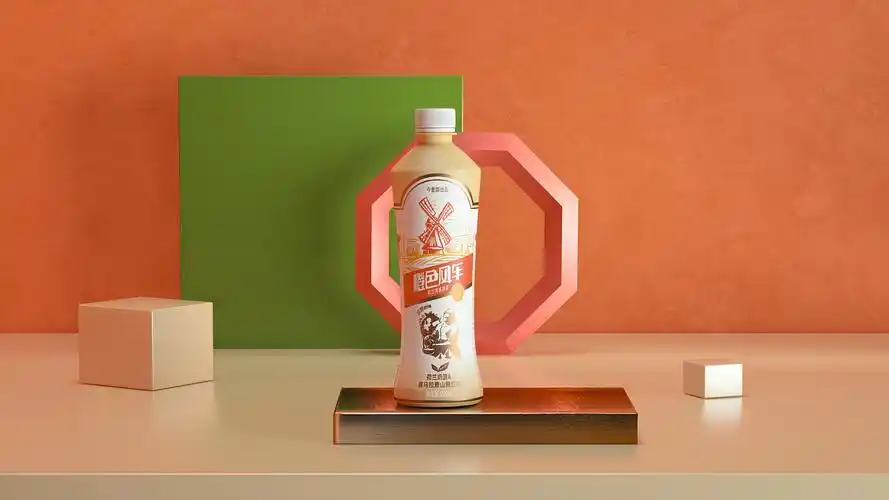 今麦郎橙色风车奶茶饮料包装设计瓶型造型设计logo设计