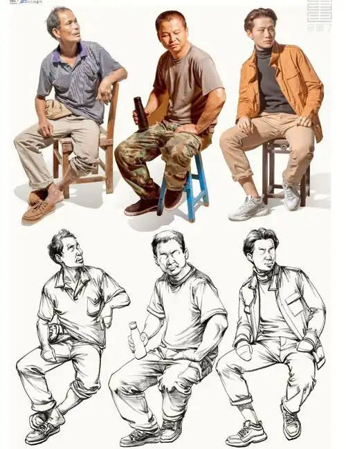 速写速写坐姿临摹素材