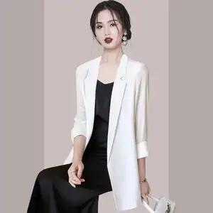 白色雪纺西装外套女韩版七分袖春夏名媛气质西服搭配连衣裙两件套