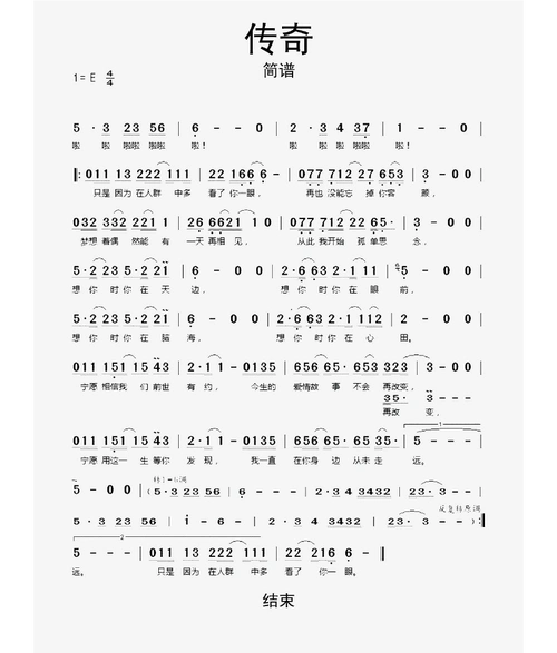 【简谱】传奇王菲简谱