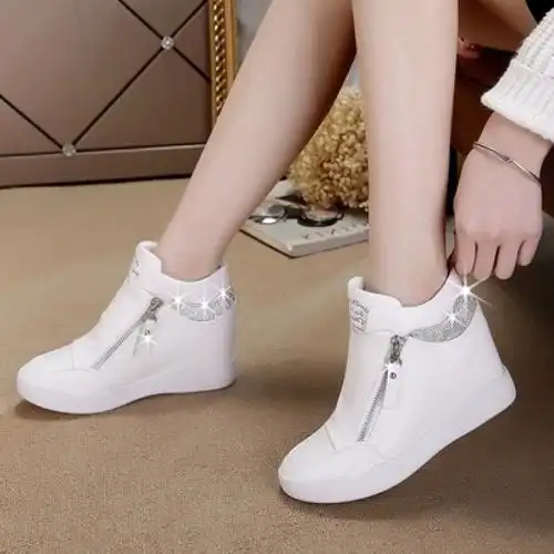 韩版0925h2023年流行鞋子内秋款女士小白鞋侧拉链休闲运动鞋