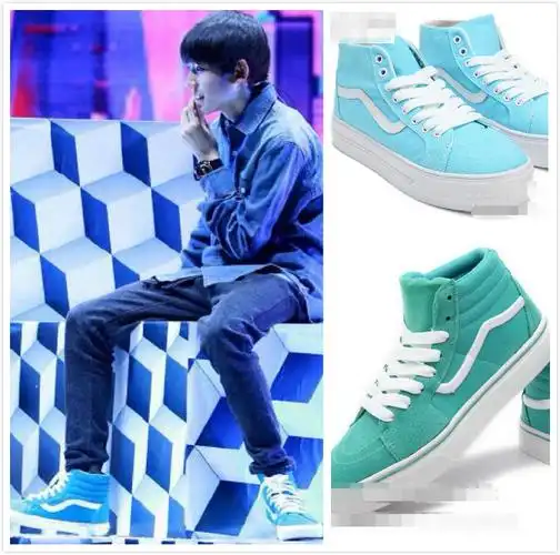 tfboys小年夜王源同款蓝色高帮板鞋薄荷色男女款运动鞋高帮休闲鞋