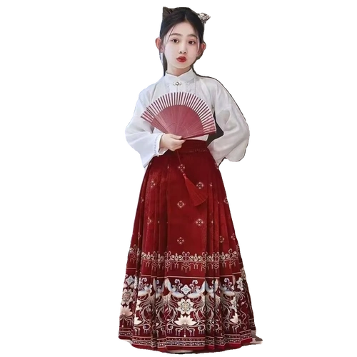 古风套装儿童汉服2024新款秋冬小女孩中国风古装女童马面裙春秋季