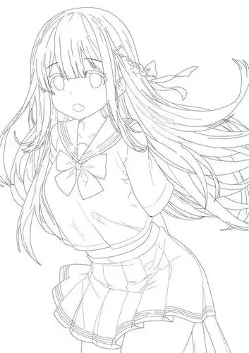 二次元校园女生手绘线稿