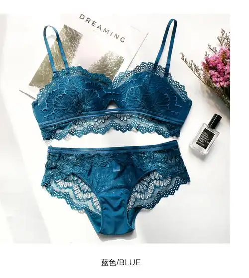 法式性感brlette镂空蕾丝无钢圈文胸套装款少女三角杯内衣