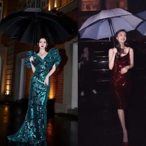 相同氛围的打伞图倪妮和鞠婧祎哪个更好看