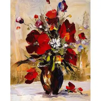 装饰画客厅卧室玄关餐厅酒店无框油画布画芯欧式三联欧式花瓶sn3066