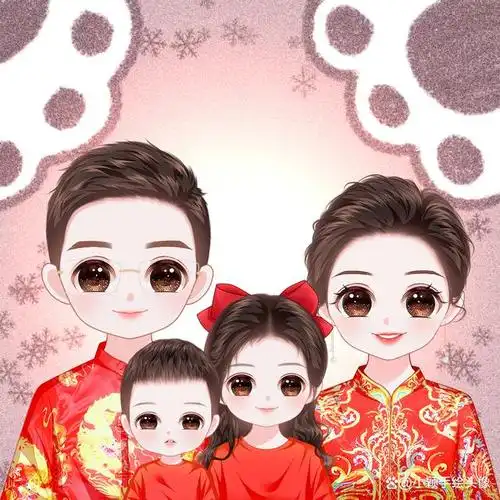手绘卡通全家福,一家三口,四口,五口头像,定格美好瞬间