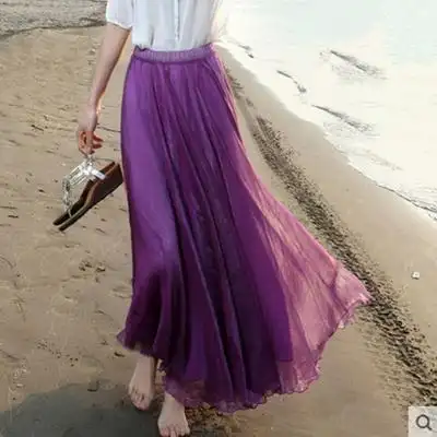 2016新款夏季显瘦雪纺真丝半身裙长裙飘逸大摆裙仙女裙子