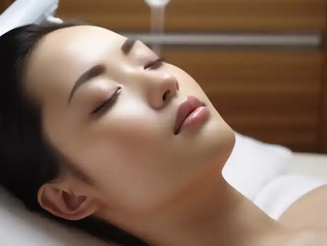 美女面部护理与仪器肌肤美容面部护理护肤概念美丽年轻的女子女神女人