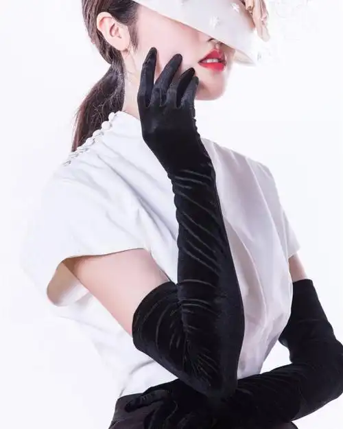 包邮黑丝绒手套60cm超长款过肘晚礼服高弹性黑色天鹅女绒手套