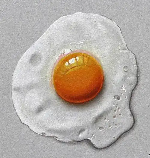 一个煎蛋超写实彩铅画食物作品分享
